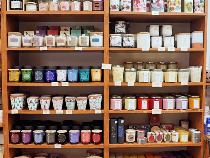Detail of the assortment of scented candles