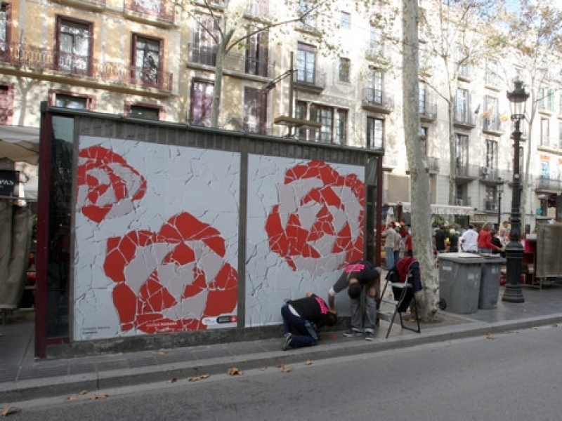 Flowers stands of the Ramblas are decorated with art